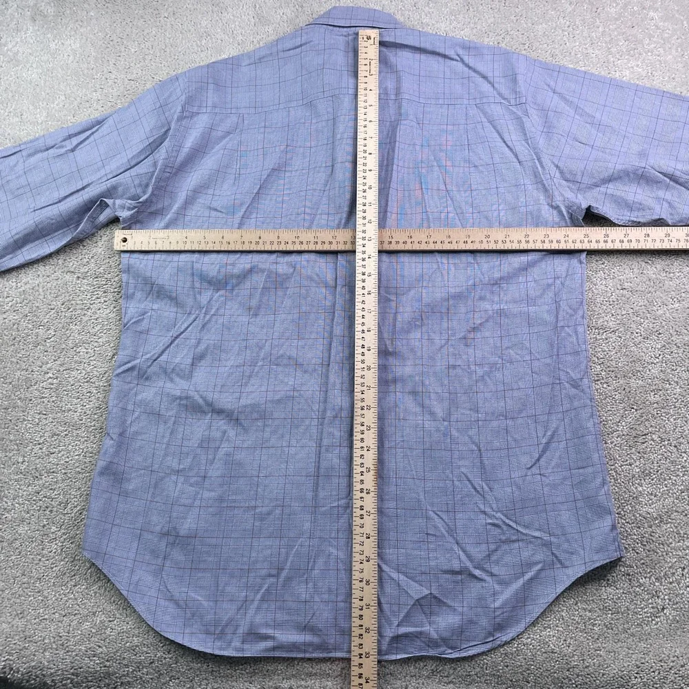 David Donahue Shirt Mens 16.5 34‎ Blue Glen Plaid Cotton Button Up Business